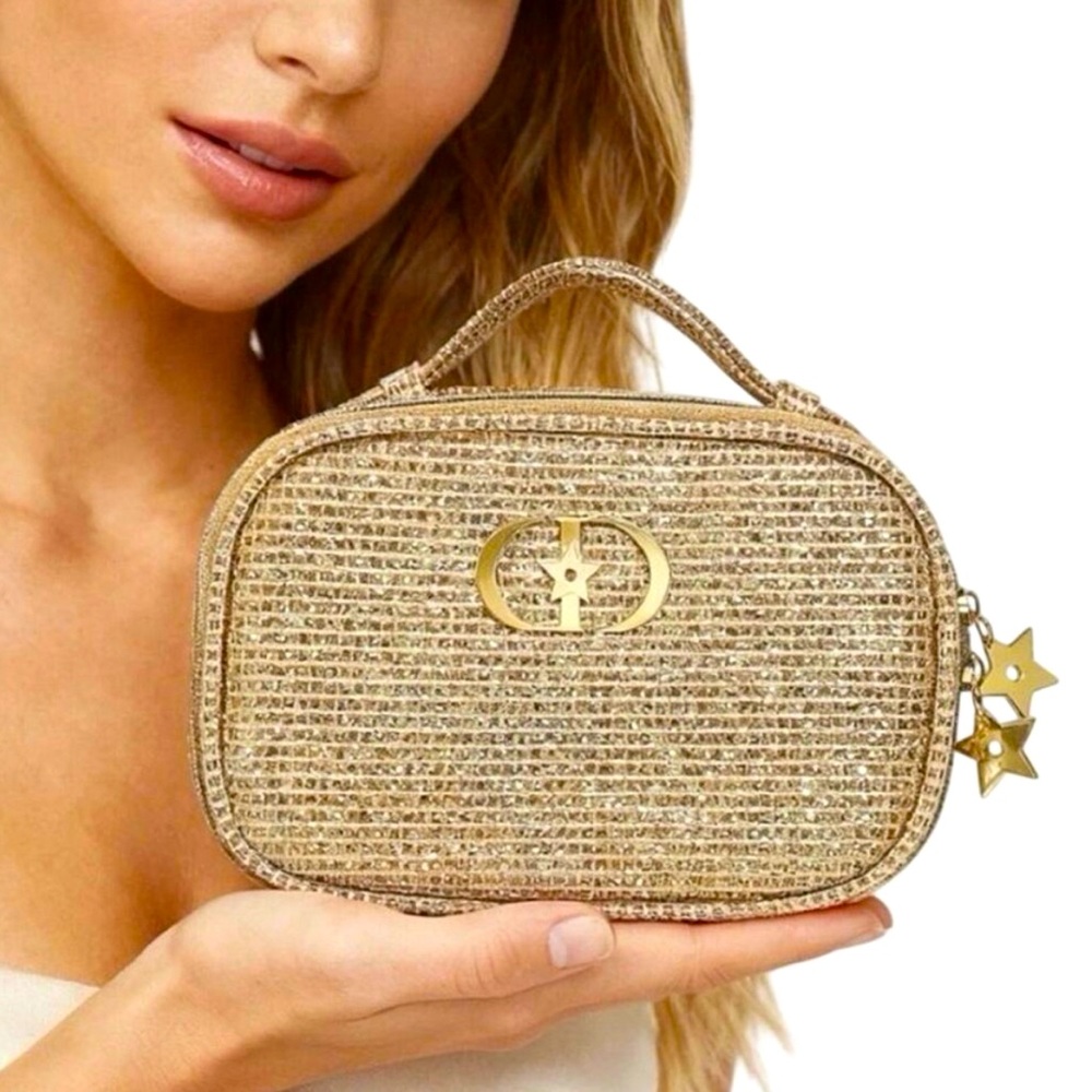 New DIOR Limited Edition Holiday 2025 Cosmetic Bag Gold Shimmer